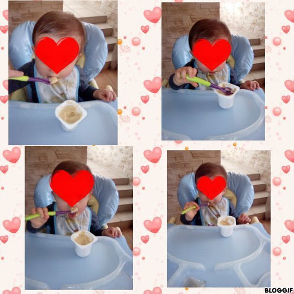 Solène commence à manger seule